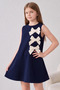 Girl's 100% Cotton Double Crepe Dress with Bow Detail, Zero Sleeves, Button Closure, Special Occasion Dress - 4