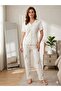 Summer Lycra Women's V-Neck Bow-Decorated Pajama Set - 2