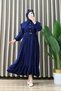 Eda Dress Strawberry Fabric Women's Navy Blue Cape Detailed Buttoned and Ruffled Hem Belted Waist Hijab Dress