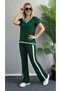 Women's Short Sleeve V-Neck Viscose Two Thread Blouse and Trousers Two-Piece Set - 3