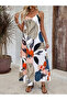 Women's V-Neck Rope Strap Patterned Single Jersey Dress - 6