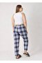 Large Size Cotton Thin Breathable Navy Blue Orange Plaid Pajama Bottoms - 2