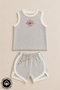 Unisex Sun Printed Piping Detailed 100% Cotton Baby Kids Athlete Shorts Set - 4