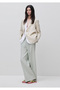 Women's Aqua Green 100% Linen Palazzo Trousers with Side Pockets and Elastic Waist at the Back - 3