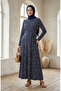 Bürümcük Fabric Patterned Belted Dress 0503-04 Navy Blue - 2