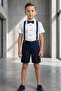 Boy's Two-Piece Set with Straps, Bow Tie, Short Sleeves, and Shorts - 2