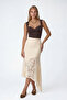 Women's Ecru Asymmetrical Cut Lined Lace Skirt Alc-X15515 - 3