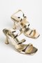Feliya Women's Gold Patent Leather Single Strap Blunt Toe Evening Dress Shoes