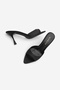 Women's Pointed Toe Strappy Thin Classic Heeled Slippers Nerlo Black Satin - 8