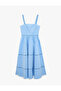 Cotton Brode Lace Detailed Square Collar Strap Long Poplin Dress - 3