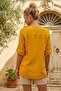 Mustard Color Round Neck 3/4 Sleeve Buttoned Slit 3D Embroidered Casual Cotton Woven Blouse 73 61 - 6