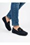 Men's navy blue genuine leather flexible sole casual loafer