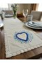 100% Handmade Embroidered Vintage Laced Natural Linen Fabric Heart Themed 30X90 cm Runner
