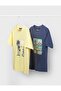Nukutavake Boy's Palm Tree Print Short Sleeve T-Shirt 8-18 Years Yellow - Blue - 2