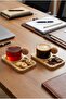 2-Pack of 4-Piece Bamboo Plate Mushroom Glass Borsilicate Cup with Handle 120 ml Glass Tea and Coffee Cup - 4