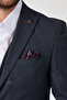 Minaldo Men's Navy Blue Pointed Collar Polyviscon Fabric Jacket+Pants+Vest Slim Fit Suit - 2