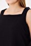 Women's Wide Strap Square Neck Black Linen Blouse - 3