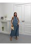 Women's Tencel Fabric Collar Detailed Relaxed Fit Sleeveless Summer Dress - 2