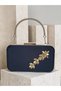 Navy Blue Color Z.A.R.A. Satin Gold Detail Crystal Stone Embroidered Chain Women's Evening Dress Bag Wedding Engagement Graduation - 3