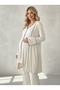 New Season Soft Textured Front Buttoned Maternity Pajama Set with Dressing Gown - 4