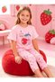Cherry & Strawberry Pattern Pink Color Ruffled Sleeve Crew Neck Capri Bottom Cotton Combed Cotton Girls' Pajama Set