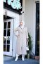 Full Length Women's Trench Coat with Stripes Inside and Zipper Front - 2