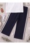 Girl's White and Navy Blue Color Block Floral Appliqué Top and Bottom Set (Ages 3-12) - 6
