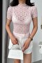 Pink Short Sleeve Lace Bodysuit - 4