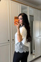 New Season Women's Short Sleeve Crew Neck Lace Detailed Viscose Stylish Blouse - 3
