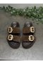 Elva Brown Suede Leather Buckle Women's Daily Slippers - 9