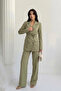 Women's Blazer Jacket Pants Suit Accessory and Button Detailed Wide Leg Stylish Suit