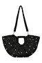 Women's Black Straw Stone Detailed Shoulder Bag with Adjustable Strap - 3