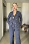 Leopard Patterned Satin Blouse and Scarf Pants Set with Gold Accessories - 6