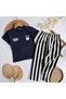 Boys' Printed Cotton T-Shirt and Striped Pants Set - 5