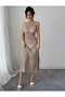 Openwork Backless Crew Neckline Slit Detailed Long 100% Cotton Pareo-Beach Dress