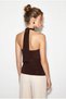 Women's Bitter Brown Degaje Collar Halter Neck Draped Accessory Belted Blouse 28001 60286214 - 5