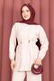 Belde Brooch Detailed Adjustable Pants Double Suit Set Beige - 2