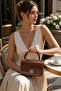 Women's Light Brown Patent Leather Mini Box Handbag with Side Cross Strap and Handle Modern Stylish Women's Bags - 4