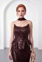 Women's Brown Shawl Collar Sequin Long Fishtail Evening Dress - 3