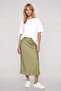 Women's Regular Cut Pleated Satin Midi Length Khaki Skirt