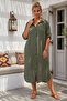 Khaki Shirt Collar 3/4 Sleeve Buttoned Pocket Casual Muslin Woven Dress 122 65 - 5
