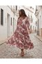 Women's Multi-Colored Bohemian Maxi Dress with Shawl Pattern - V-Neck Long Sleeve Layered Flounce Authentic Dress - 4
