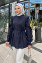 Ribbed Ruffle Sleeve Detailed Tunic Y0116 - Dark Blue - 3