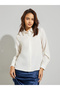 Off White Faux Pearl Trim Shirt - 4