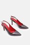 Brown Patent Leather Pointed Toe Open Back Classic Women's Buckle Heeled Shoes - 5