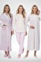 Mecit 6386 Pink Large Size Women's Dressing Gown Buttoned Pajamas and Long Sleeve Nightgown Set