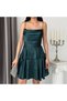 Khaki Draped Thin Strap Short Evening Dress with Tie Back - 5