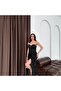 Black Sweetheart Neckline Strapless Sequined Midi Evening Dress - 3