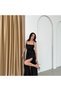 Black Thin Strap Flounce Slit Satin Evening Dress - 4