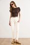 Women's Ecru Belted Pocketed Cotton Carrot Trousers with Elastic Waist at the Back Pnt-19000401 - 4